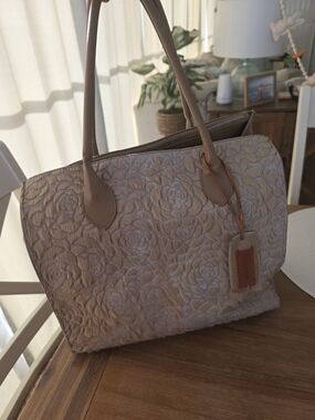 Roberto Pancani Vintage Floral Cut out Tote Bag in Beige Taupe